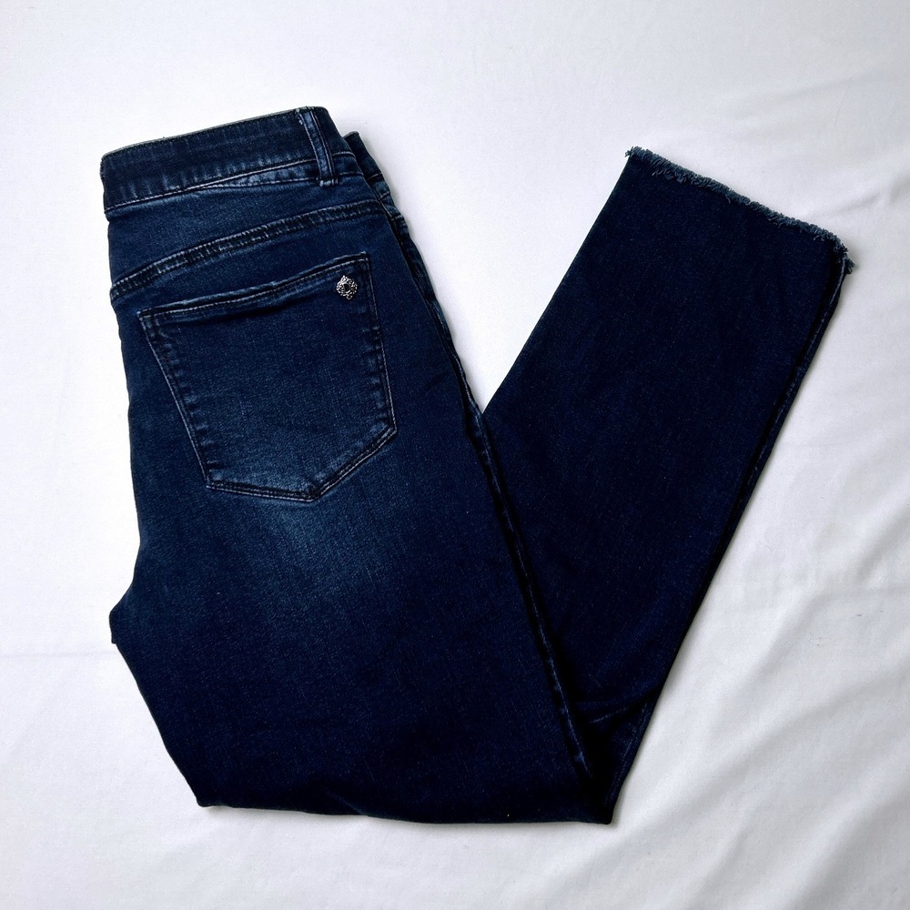 Democracy Women Ab-solution Mid Rise Straight Leg Raw Hem Jeans Size 6 Dark Blue